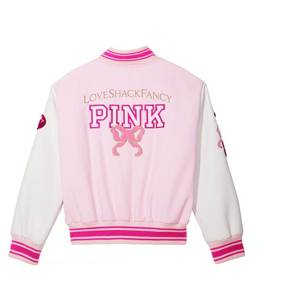 VS PINK × LOVESHACKFANCY COLLAB RE-ISSUED BOYFRIEND VARSITY JACKET - Picture 2 of 13
